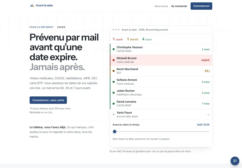 Avant la date, un exemple de site créé par Parcelle Web